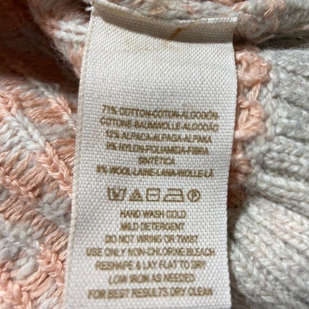 Free People XS Leopard‎ Print Cotton Alpaca Sweater Ivory Peach - Picture 7 of 8